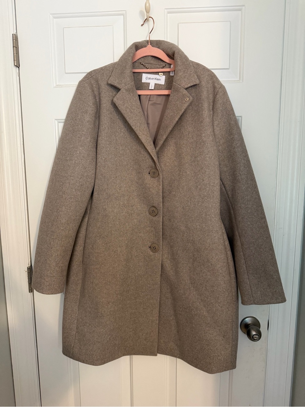 Calvin Klein Taupe Single-Breasted Wool-Blend Pea Coat